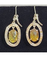 Oval Facet Citrine Colored Glass Suspended Drop Silver Tone Lever Back E... - €21,45 EUR