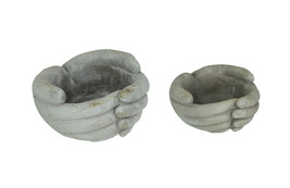 Set of 2 Helping Hands Concrete Planters Indoor Outdoor Plant Pot Candle... - $49.49