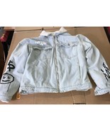 Boohoo Man Light Wash Denim Jacket with Graffiti Lining, Small Coat, Ful... - $49.50