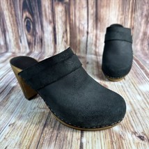 Sanita Black Suede Wooden Wood High Heel Clogs Womens Size 40 US 9 Mules Shoes - £30.37 GBP