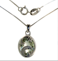 Rare Natural Green Amethyst &amp; Diamond Crescent Moon Necklace - £111.59 GBP