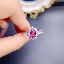 Halo 2Ct Oval Cut CZ Pink Ruby Floral Engagement Ring 14k White Gold Finish - £83.57 GBP