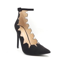 Shoedazzle Women Pointed Toe Ankle Strap Pump Heels Randi US 10M Black Fabric - £12.49 GBP