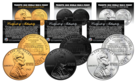 1943 Tribute Wwii Steel Penny Coins 3 Versions Black Ruthenium, 24K Gold, Silver - £9.61 GBP