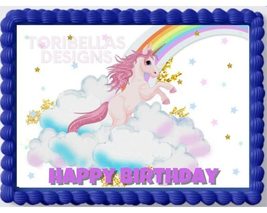 Unicorn And Rainbows Edible Image Edible Cake Topper Frosting Sheet Icing Paper  - £12.36 GBP