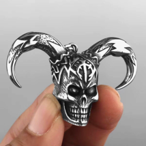Men&#39;s Gothic Horns Skull Pendant Necklace Punk Retro Rock Jewelry Chain 24&quot; Gift - £7.15 GBP