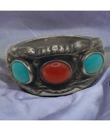 Vintage Native American Sterling Silver Turquoise and Coral Ring Size 9, - $361.07 CAD