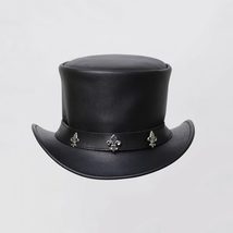 Mens Leather Top Hat | El Dorado | Fleur de Lis Snap Hatband 100%Genuine Leather - £31.88 GBP+