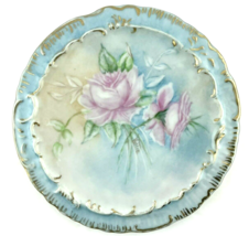 Hand Painted Floral Plate Blue with Pink Small Signed Kittie 1966 Vintage Art - £27.83 GBP