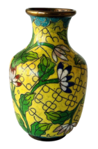 Enameled Cloisonné Metal Vase Copper Floral Design 3-3/8” Vintage Some Corrosion - $29.02