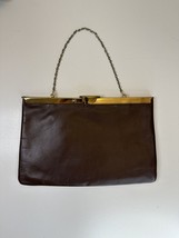 Vintage Purse Clutch Bag Etra Genuine Leather with Gold Tone Chain Strap Black - £11.25 GBP