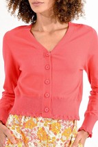 Molly Bracken cropped cardigan with scalloped trim in Coral - size XS - £29.71 GBP