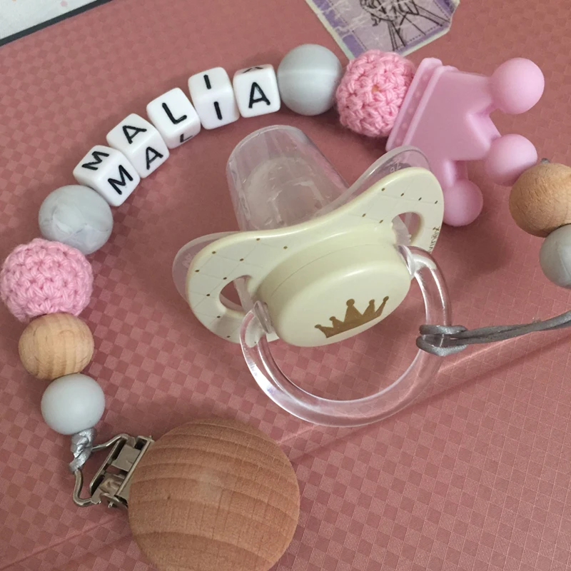 Play Custom Name Personalise Beech Baby Boy Girl Pacifier Clips Holder Chain Che - £23.11 GBP