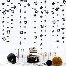 Black 13Th Birthday Decorations Number 13 Circle Dot Twinkle Star Garland Metall - £19.69 GBP