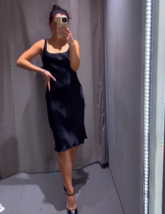 Zara Bnwt 2024. Black Satin Slip Dress Slit Round Neck. 2126/934 - £50.26 GBP