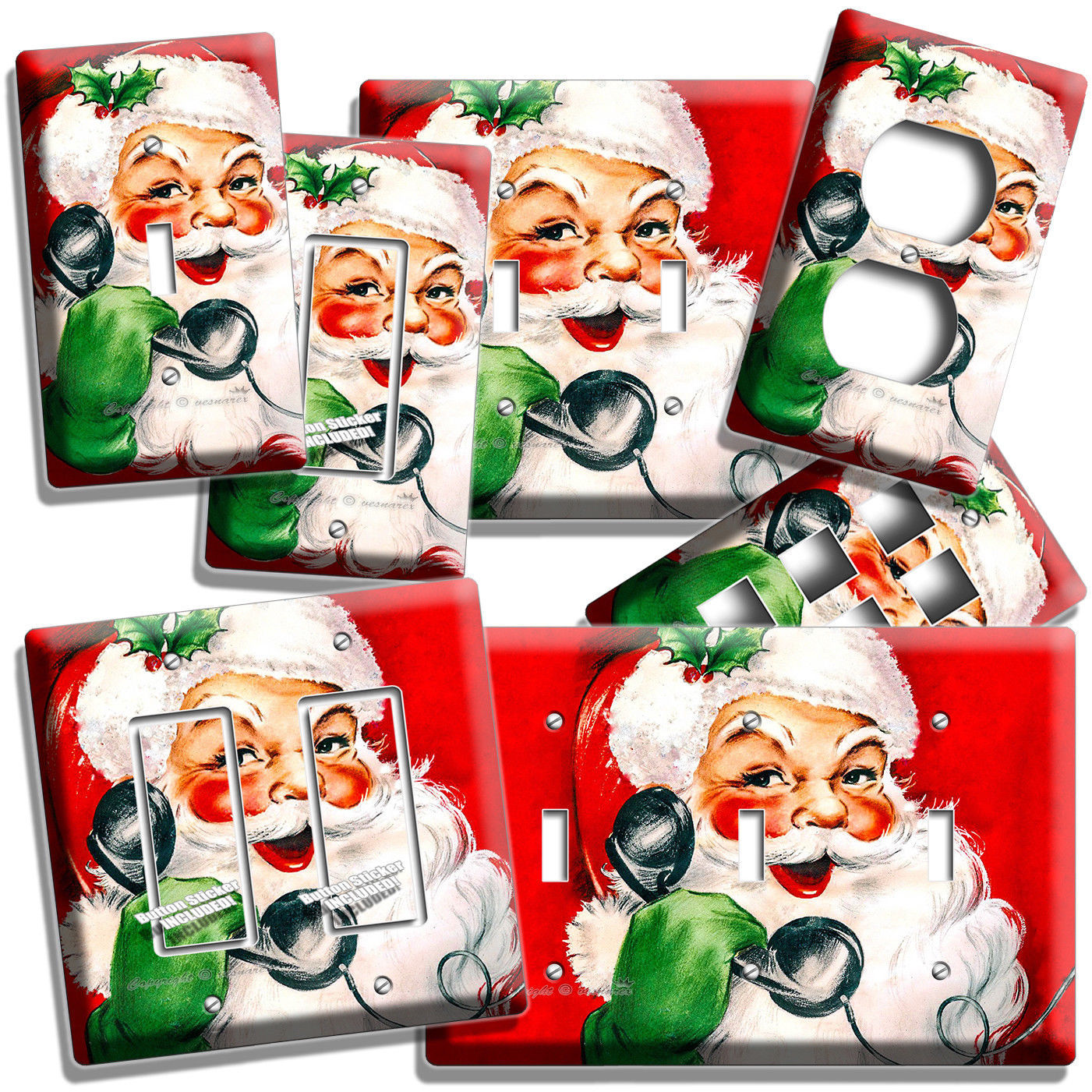 RETRO CHRISTMAS SANTA CLAUS ON A PHONE LIGHT SWITCH OUTLET WALL PLATE HOME DECOR