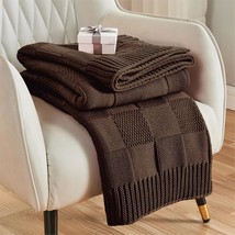 Knit Throw Blanket, Brown Checkered Throw Blanket For Couch, Soft, Dark ... - £38.86 GBP