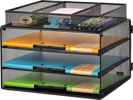 Black 3 Tier Mesh File Tray Desktop Paper Sorter With Drawer, Gdindinfan Paper - $30.97