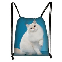 Cute  Cat Print Drawstring Bag Women Cat and  Travel Bags Girls Backpack Storage - £92.88 GBP