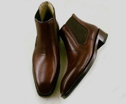 New Handmade Brown Chelsea Leather Boots, Ankle High Dress Formal Boots - £141.41 GBP
