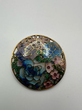 Vintage Enamel Half Dome Flower Floral Brooch 2&quot; - £30.79 GBP