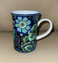 Vera Bradley Coffee Tea Mug Cup Blue Rhapsody Barnes &amp; Noble Paisley Gre... - £7.83 GBP