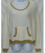 Juicy Couture Sweater Knit Top Sz Medium  Women&#39;s Fuzzy Gold White EUC - £16.41 GBP