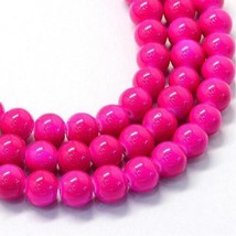 50 Pink Glass Beads Bulk 8mm Round Fuchsia Jewelry Supplies BULK - $4.49