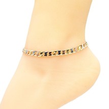 18k Layered Real Gold Filled Tri colors Cuban Anklet bracelet 10 Inches #43 - $13.00