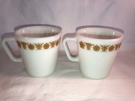 2 Vintage Pyrex Cups White And Gold - £15.97 GBP