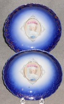 FLOW BLUE Set (2) Porcelain 6&quot; Plates w/CAMEO IN CENTER - £23.45 GBP