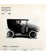 1908 H.H. Franklin Model D Landaulet Print Catalog Advertisement Automob... - $42.12 CAD