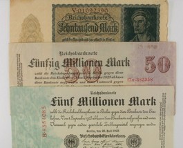 1922-1923 Germany 3-Notes Set // Weimar 10000, 5 Million &amp; 50 Million Mark Bills - £39.69 GBP