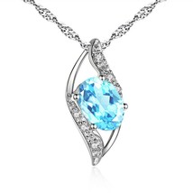 14K White Gold Plated March Birthstone Aquamarine Solitaire Pendant Necklace - £44.01 GBP