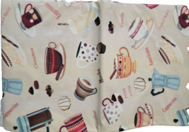 Flannel Back Vinyl Printed Tablecloth, 52&quot;x104&quot;Oblong,COFFEE Cups On Beige #2,HP - $17.81