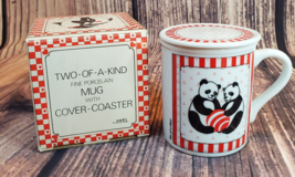 Papel Panda Bears Two-of-a-Kind Mug with Cover-Coaster Boxed Vintage 1980s - $9.85
