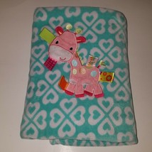 Taggies Giraffe Fleece Baby Blanket Lovey Security Hearts Pink White Blue/Green - £27.03 GBP