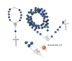 Jerusalem Holy Soil Centerpiece Deep Blue 5 AND 1 Decade Rosary Set Catholic - $16.99