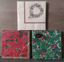 Caspari Vintage Christmas Napkins 3pk 3ply 16 Each Wreath Red Green Hollies - $23.20