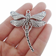 Antique Silver Tone Large Dragonfly Charm Pendant - £7.83 GBP