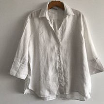 Zara Linen Shirt M White Button Chambray Collar Lightweight Coastal Reso... - $26.72