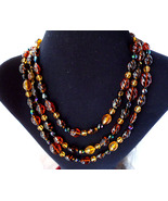 Art Deco Flapper Necklace Earth Tones Glass Carnival Bead 59&quot; Jeweled Clasp - £31.97 GBP