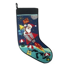 Lands&#39; End Needlepoint Christmas Stocking Santa Rocket Space  NWOT - £15.57 GBP