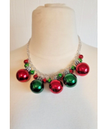 Women&#39;s Silver Tone Christmas Necklace W Christmas Ornament Balls &amp; Bells - $17.75 CAD