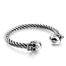 Mens Silver Skull Skeleton Cuff Bracelet Gothic Punk Jewelry Stainless Steel - $11.87