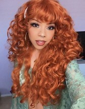 Anniviax Long Curly Wigs for Black Women Ginger Curly Wig with Bangs Loose - £13.96 GBP