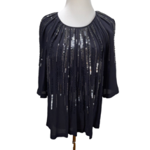 New IRO Black Beaded Silky Evening Party Top Barley FR38 After 5 Long Tunic - £44.30 GBP