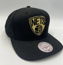 NBA Mitchell &amp; Ness - Black &amp; Gold Brooklyn Nets Cap - Mens Snapback Hat - £21.42 GBP