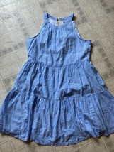 Women’s Old Navy Blue white Striped Sundress Size M U Neck Tiered Skirt - £19.81 GBP