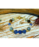 Gemstone Stretch Bracelet 7 inch with Lapis Lazuli Labradorite and Tiger... - $25.00